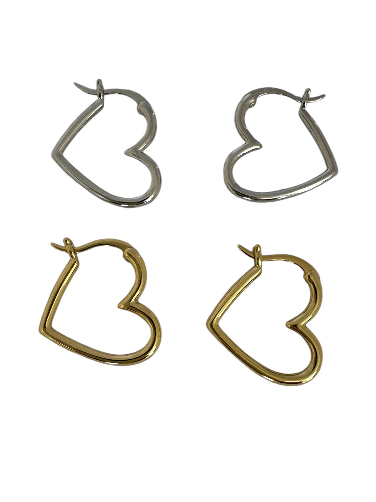 Aretes en Forma de Corazón, Plata 925, Chapada en Oro