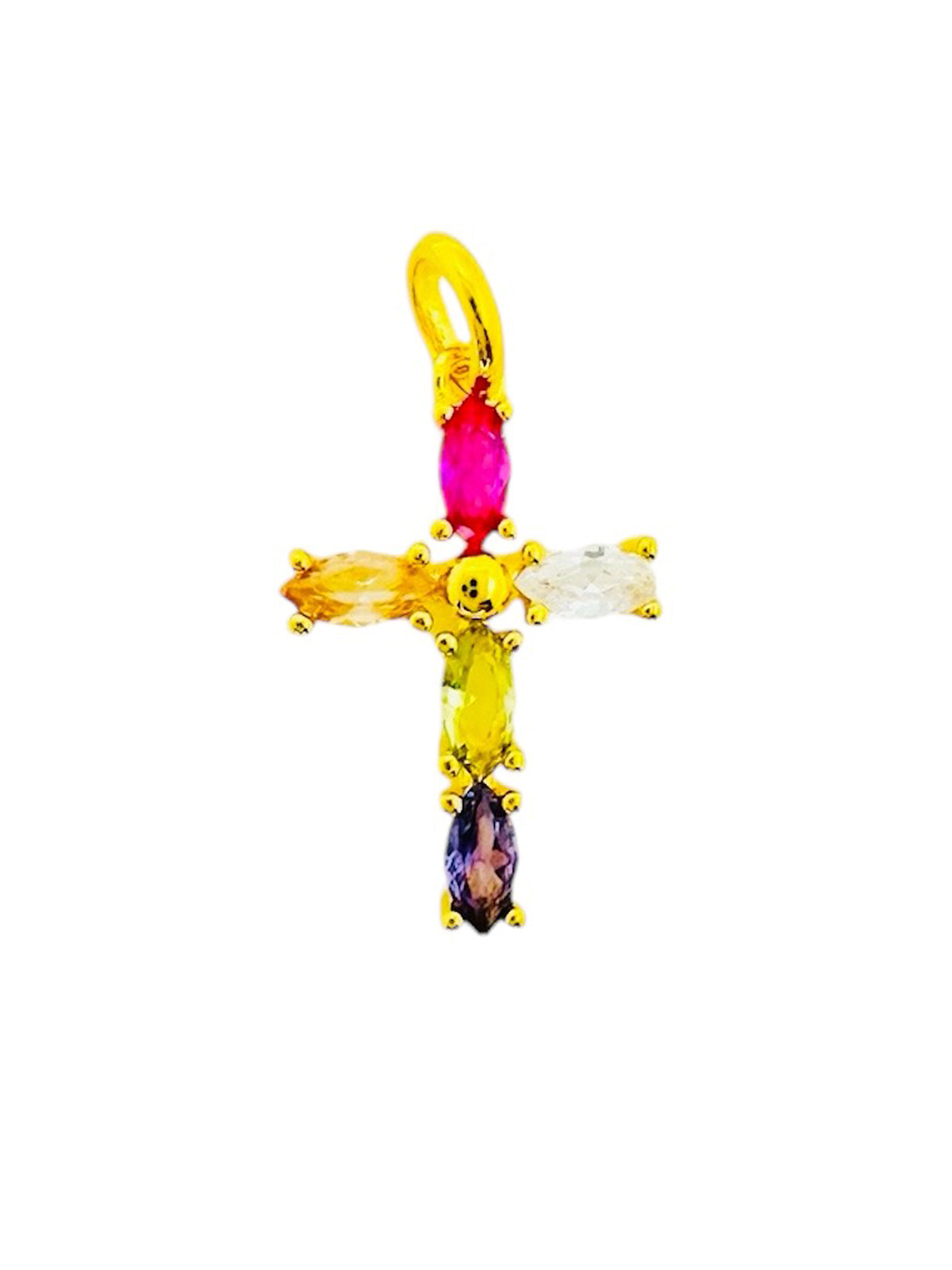 Cruz con Piedras Multicolor Plata 925, Chapada en Oro