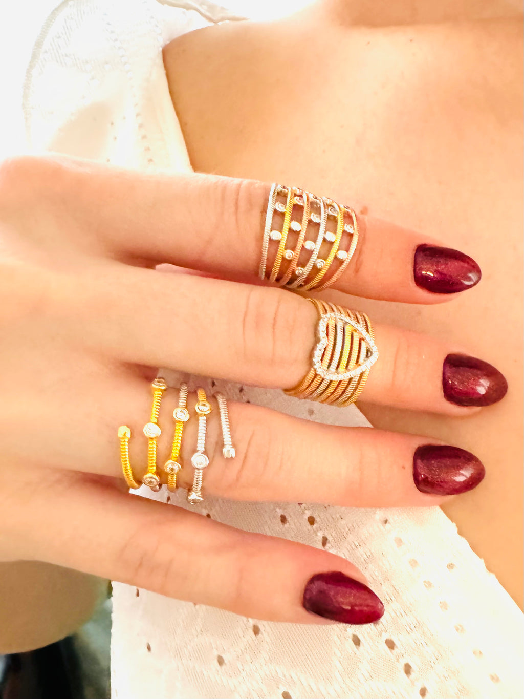 Anillo Tres Tonos con Corazon en Circonia