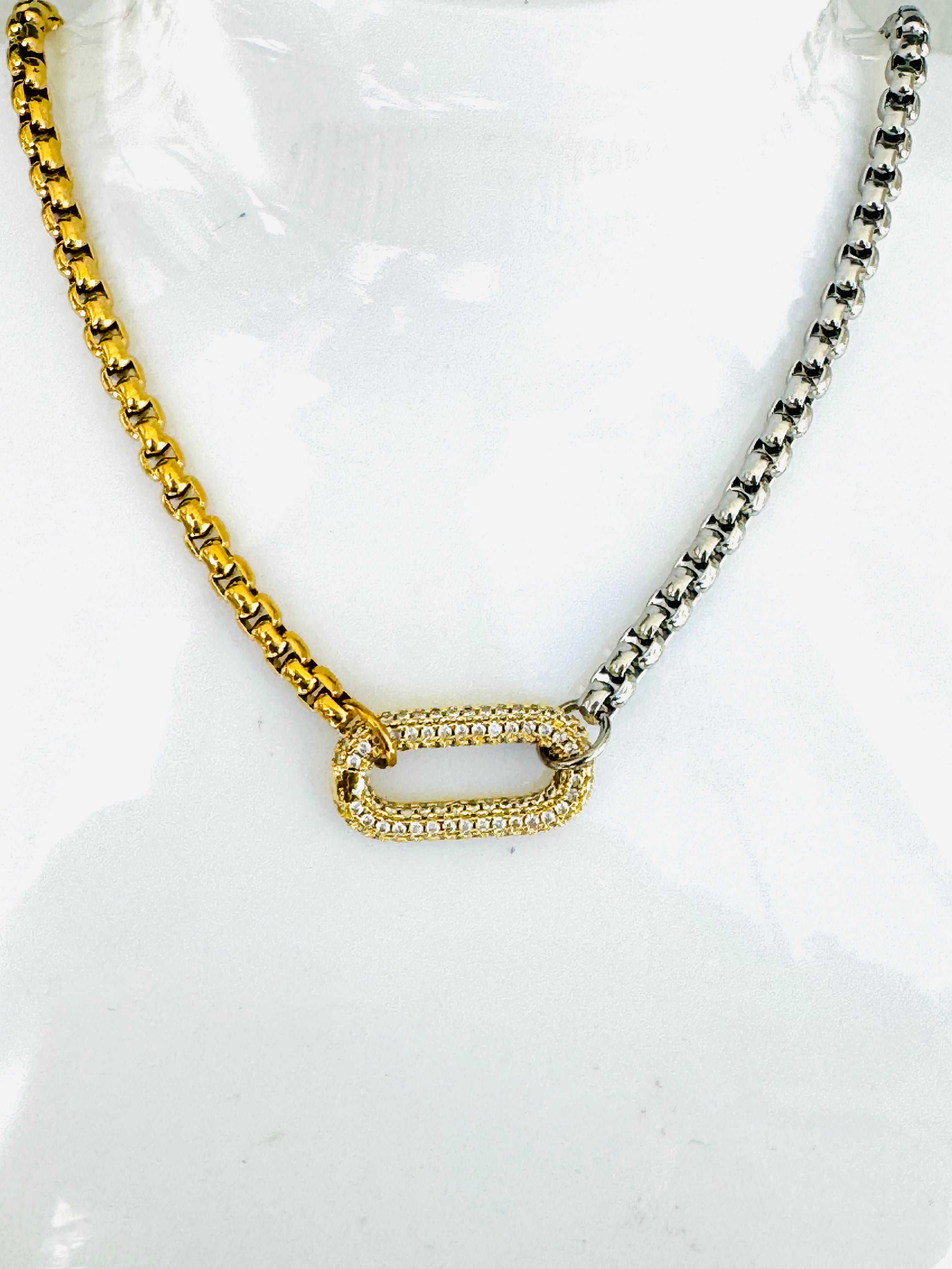 Collar de Dos Tonos Con Eslabon Pave