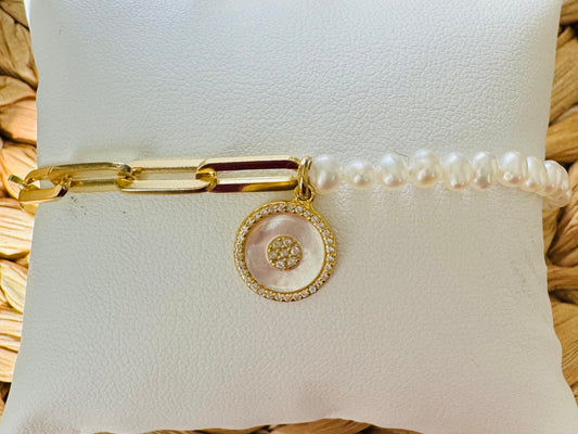 Brazalete Mitad Cadena,Mitad Perlas