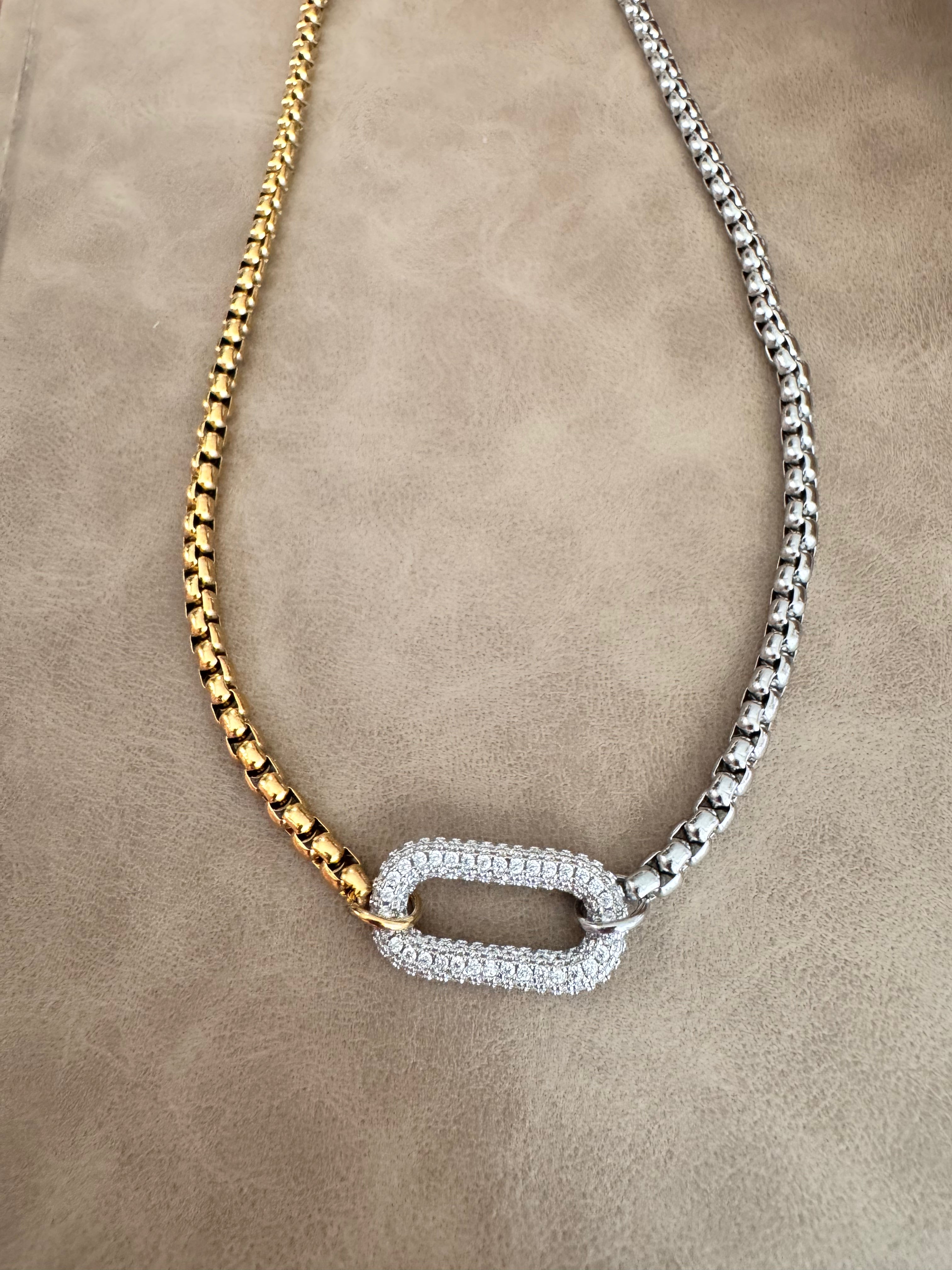 Collar de Dos Tonos Con Eslabon Pave