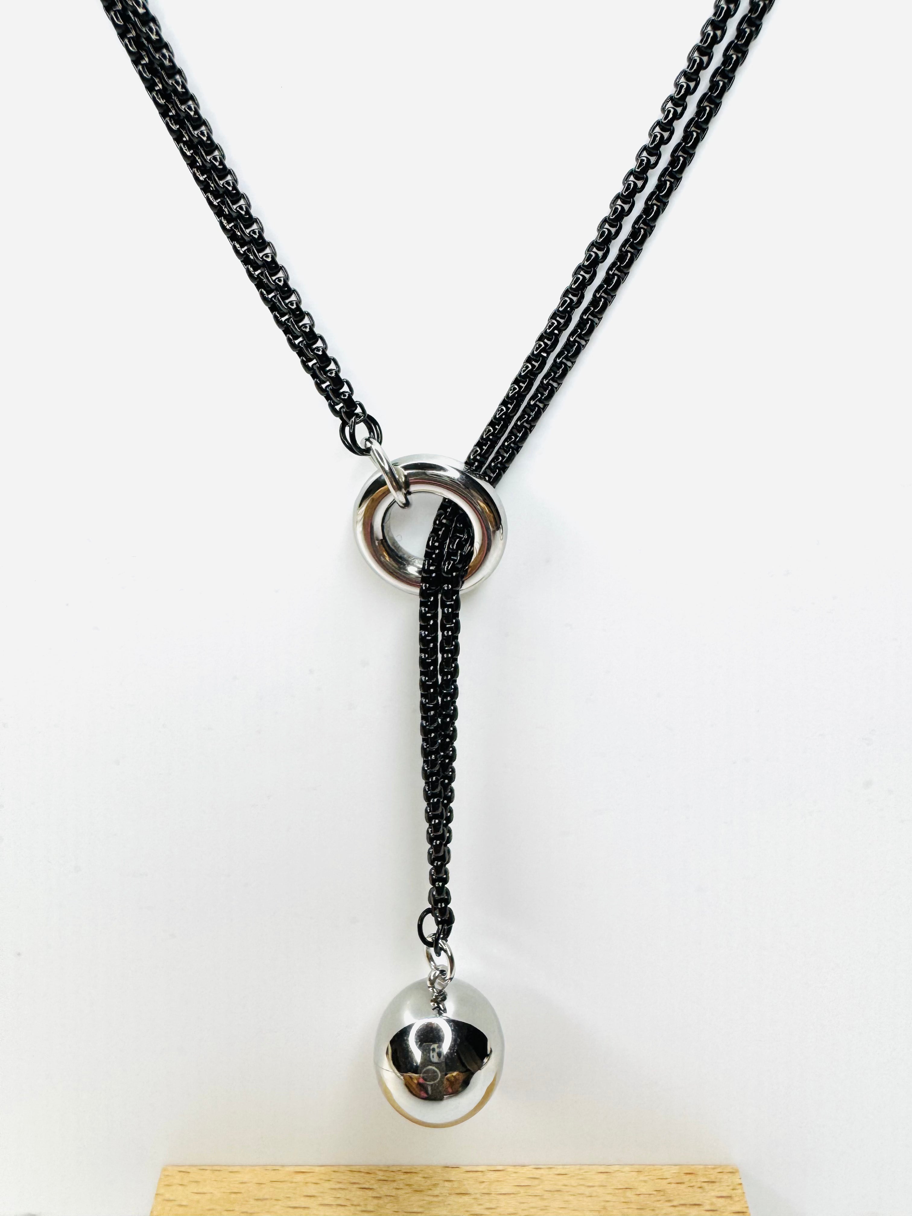 Cadena Negra Ajustable ,Con Colgante De Bola