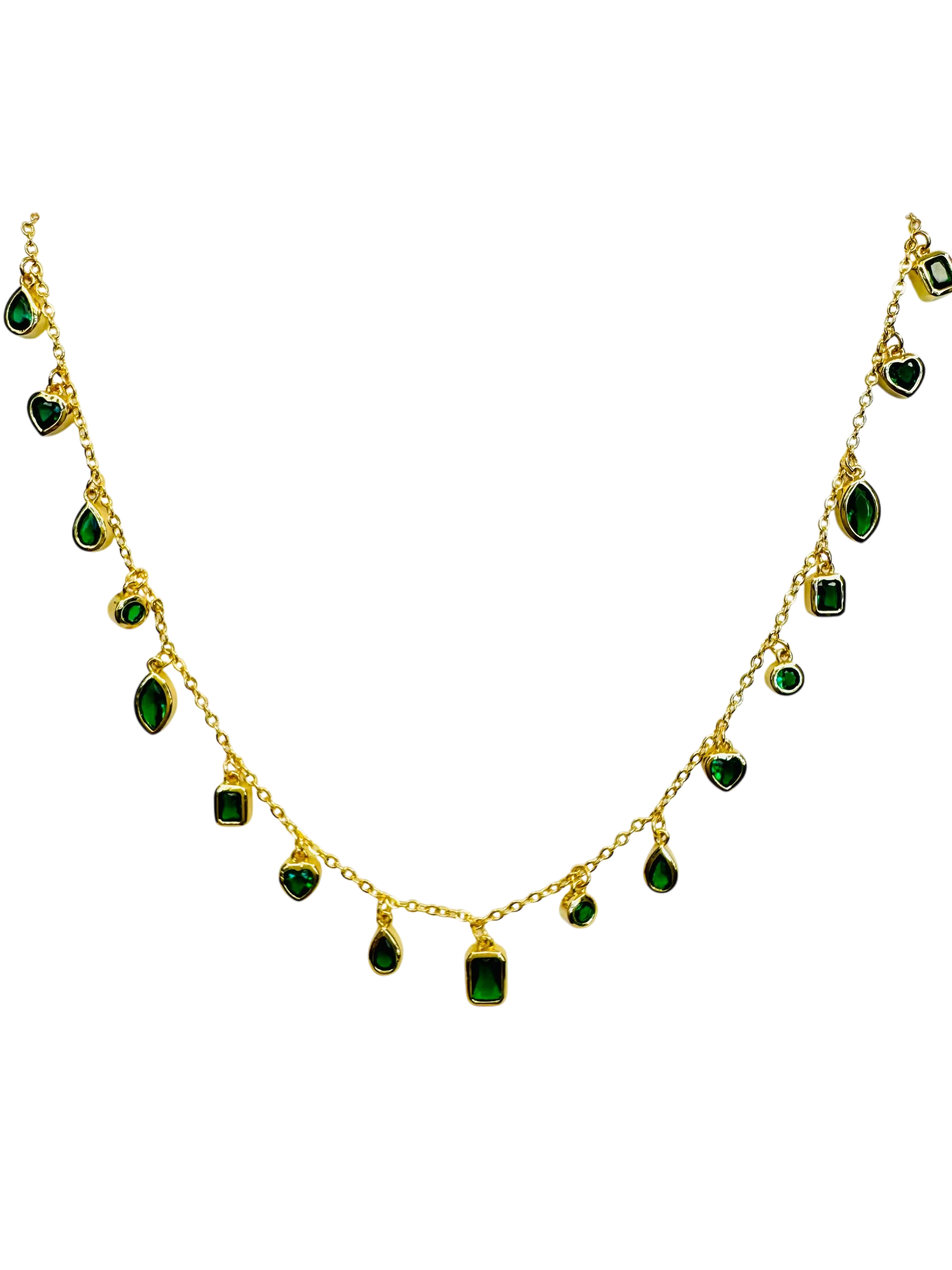 Collar con Muchos Colgantes con Piedras Color Esmeralda