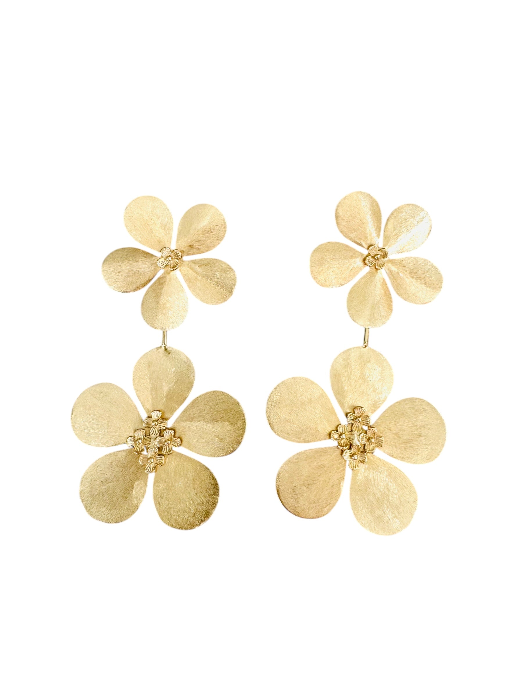Aretes Diseño De Flor, Metal Brass ,Chapado En Oro