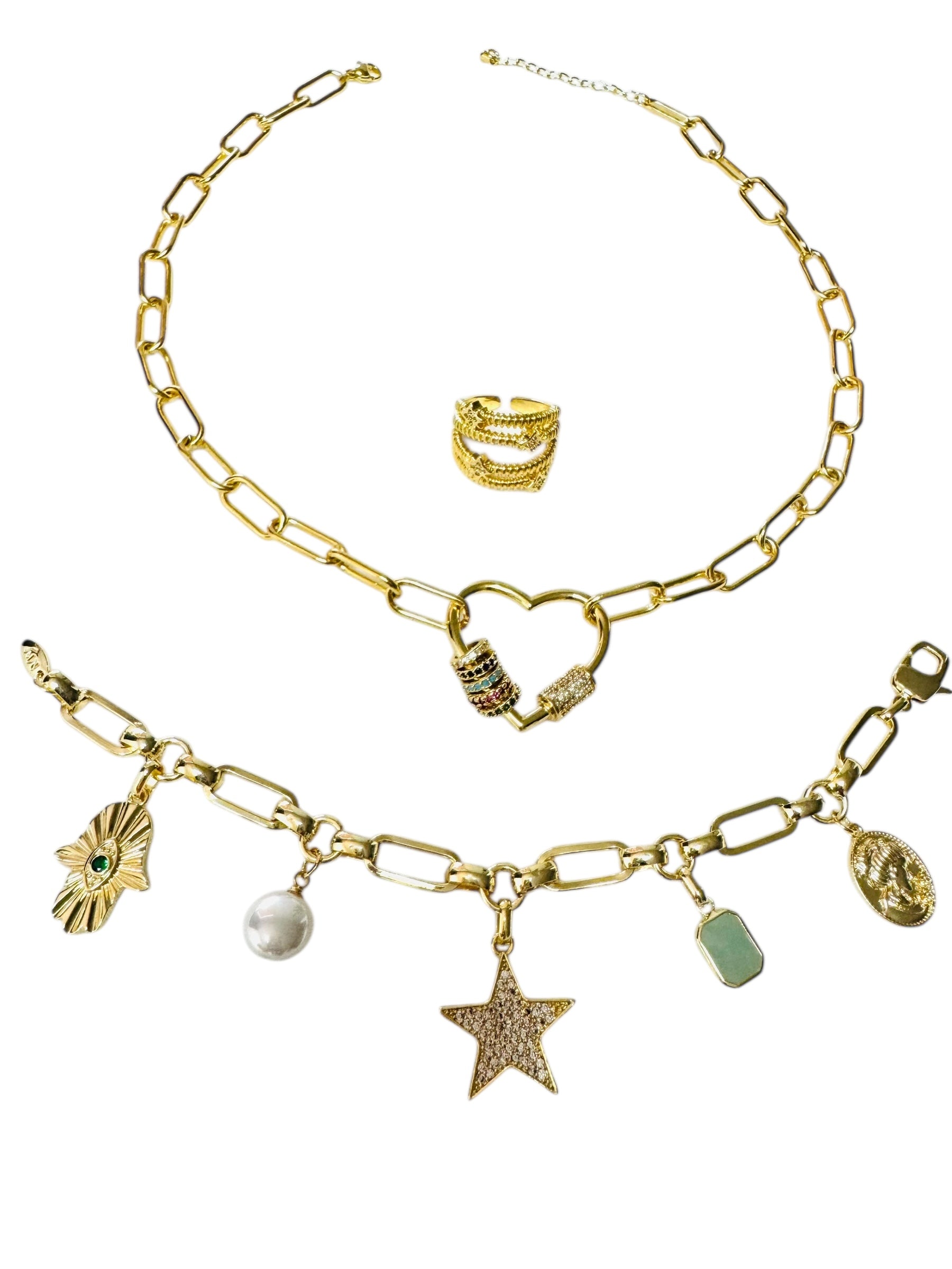 Set Collar,anillo y Brazalete Paperclip