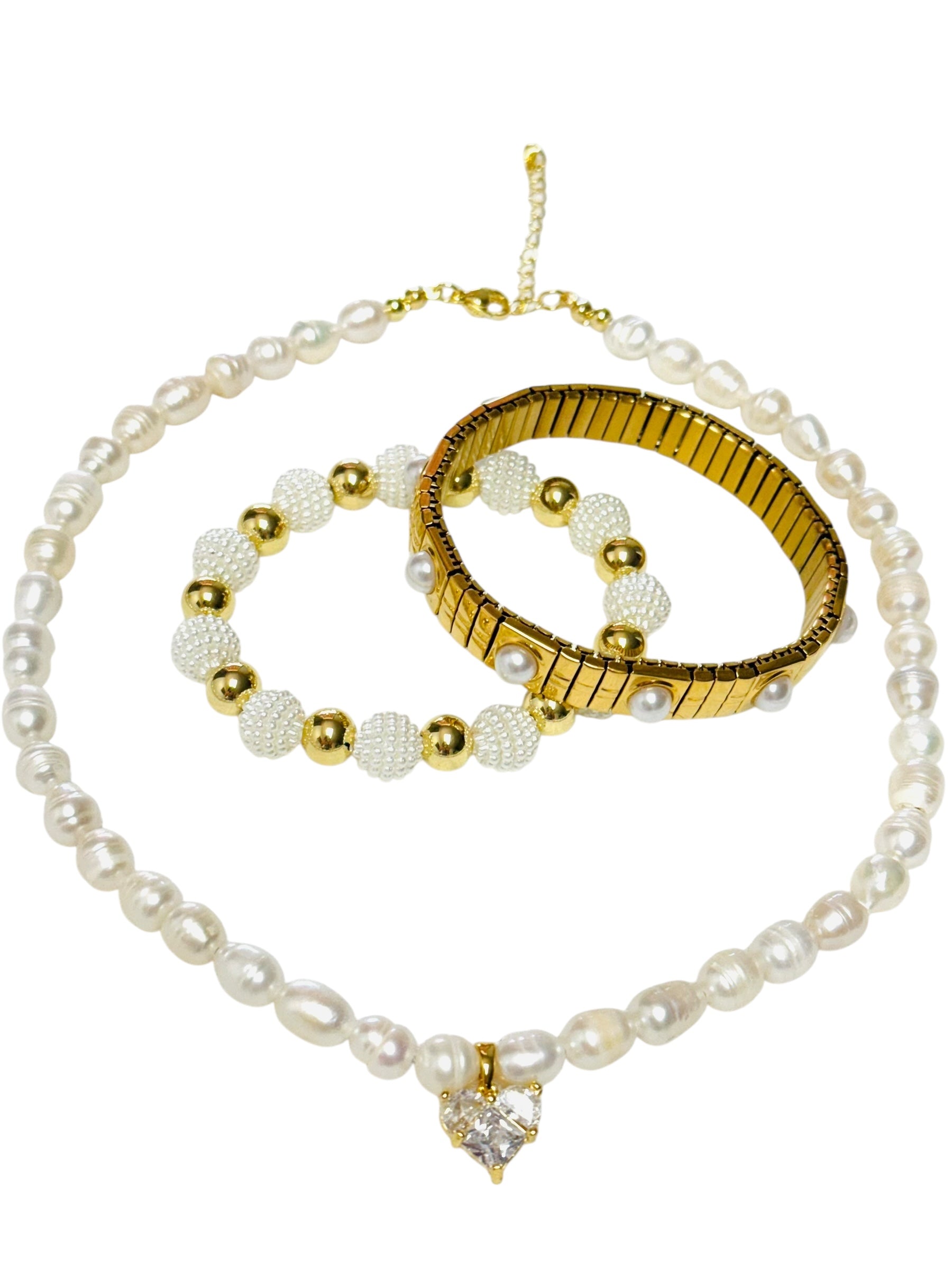 Set Corazón de Circonia y Perlas