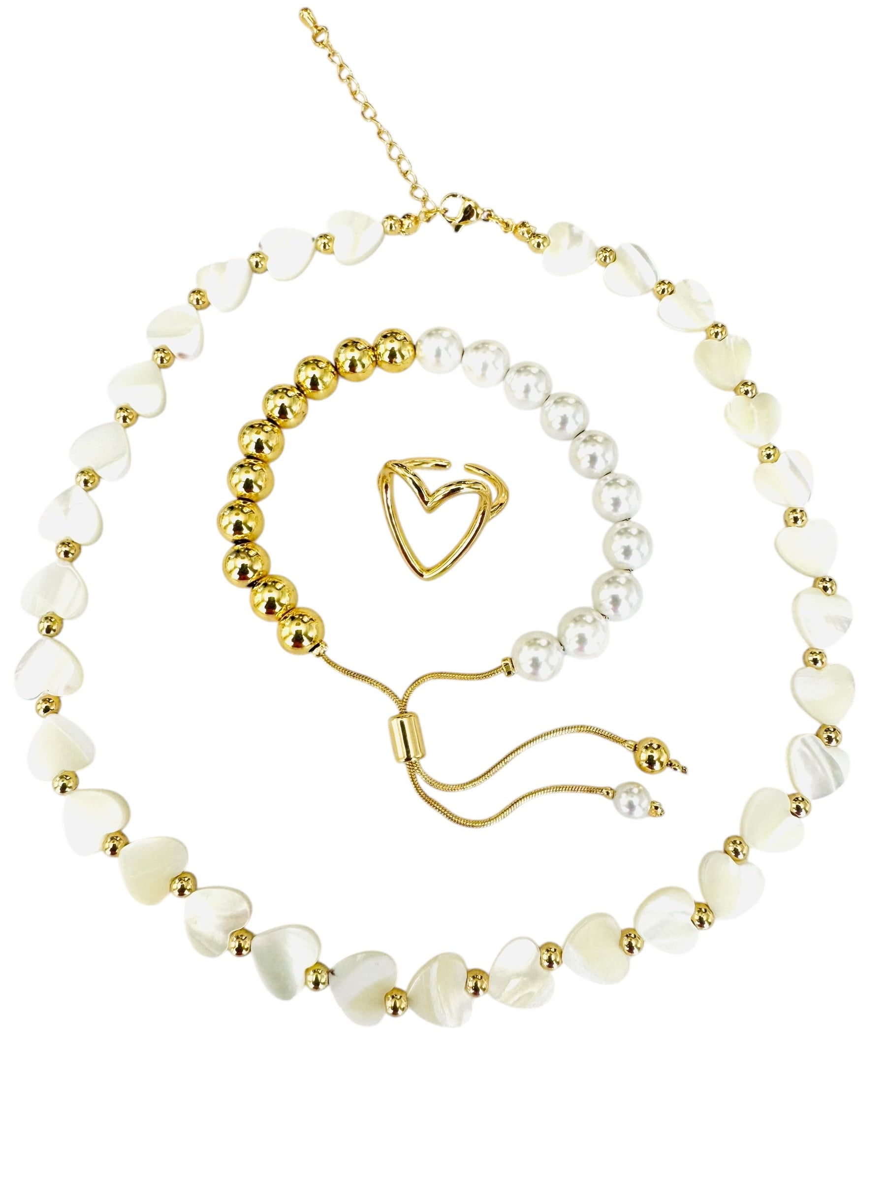 Set Collar, Brazalete y Anillo de Corazones